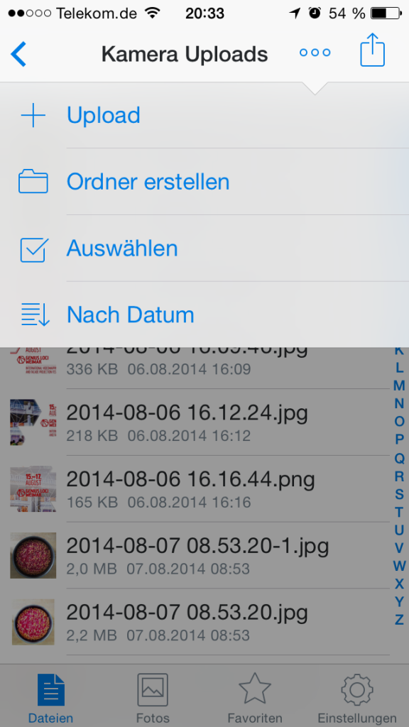 Upload-Funktion auf iPhone